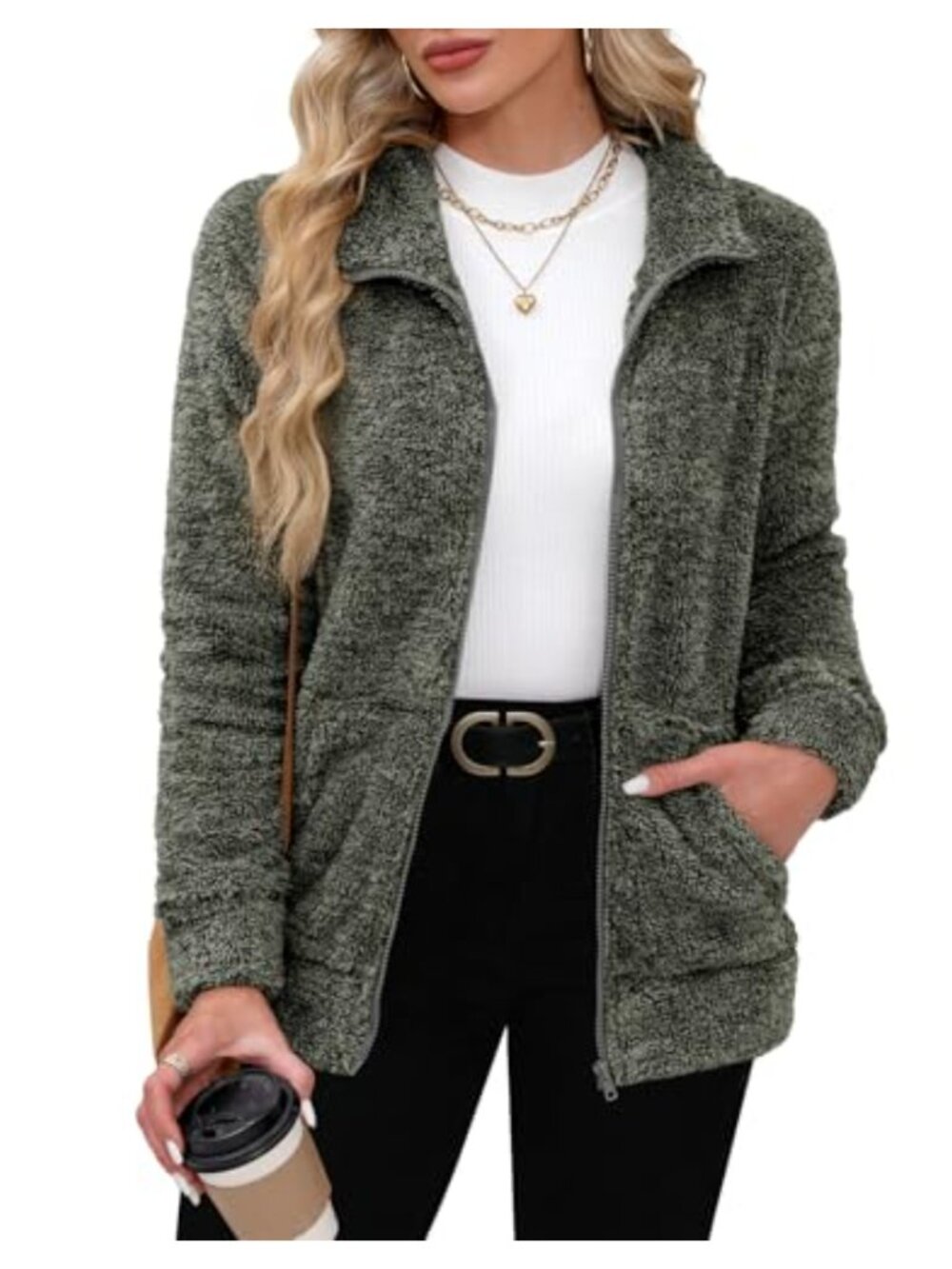 Fleece Full Zip Jacket Warm Soft Fuzzy Fall Winter Bed Jacket